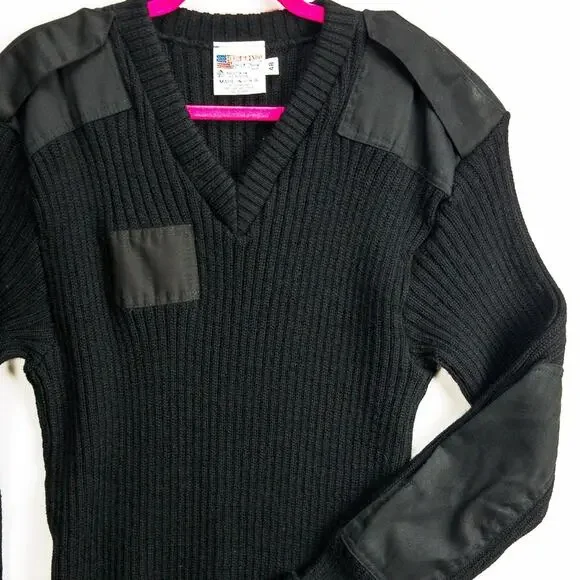 Vintage Commando Military Sweater Wool Men’s Large Black Made in USA USMC Style - Picture 4 of 11